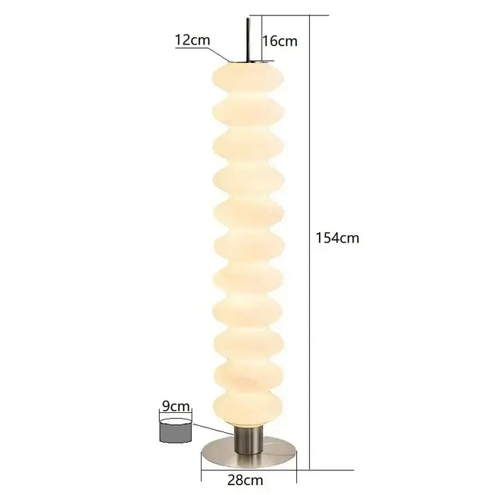 Danish Gourd Sculptural Floor Lamp – Nordic White Acrylic LED Lamp with dimensions 154cm height, refined chrome base.