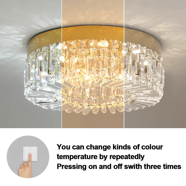 Modern Glam Crystal Flush Ceiling Light | Gold or Silver