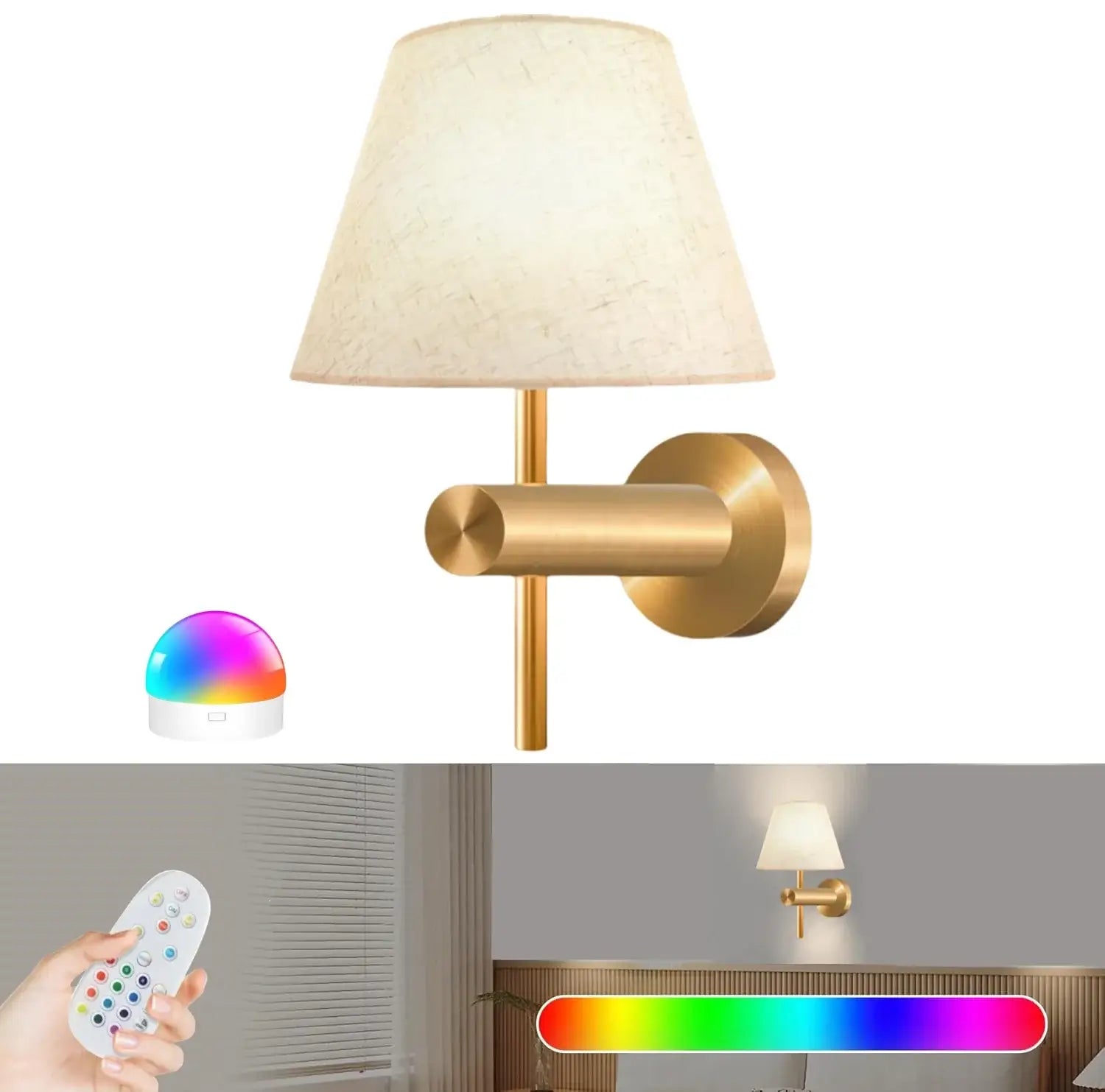 Cordless Rechargeable Brass Wall Lamp