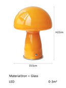 Nordic Mushroom Table Lamp – Retro-Inspired Glass & Iron Mood Light in glossy orange finish.