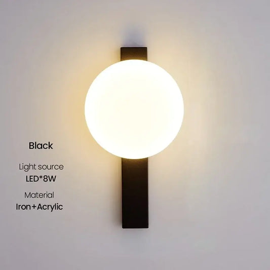 Decorative Lighting Fixture With Milk White Glass Sphere showcasing a black iron and acrylic design with LED light.