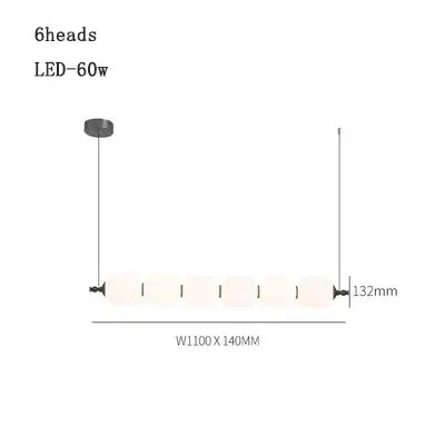Modern Diffused Light Strip Pendant | Elegant Lighting Solution with 6 heads and LED 60w.