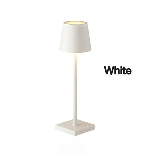 LED Rechargeable Modern Touch Desk Lamp in stylish white design, perfect for indoor and outdoor use.