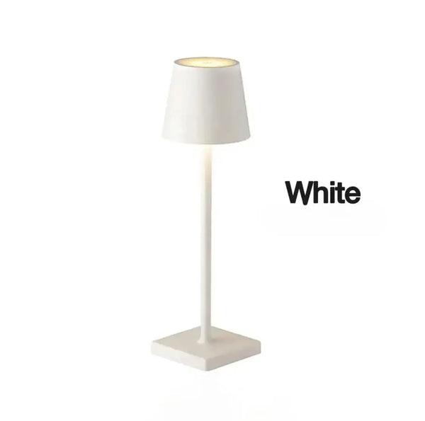 LED Rechargeable Modern Touch Desk Lamp in stylish white design, perfect for indoor and outdoor use.