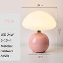 Mushroom LED USB Table Lamp in Pink – Soft Glow Bedside Lighting dimensions and features including pink acrylic base.