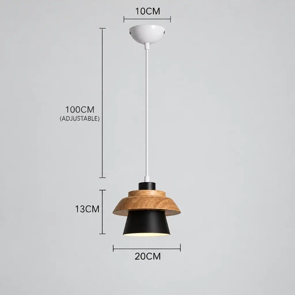 Pendant light with dimensions on a gray background