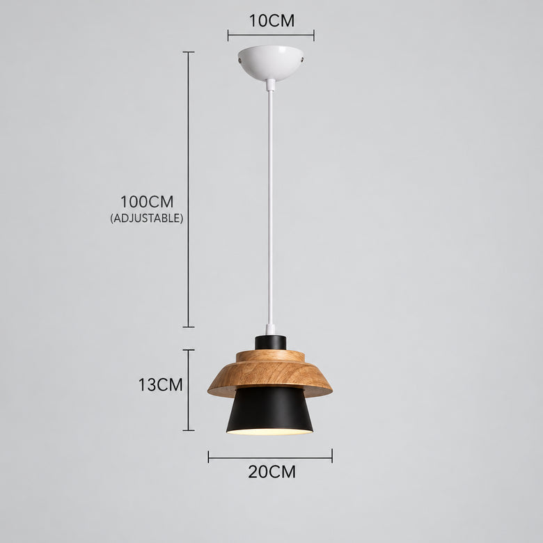 Pendant light with dimensions on a gray background