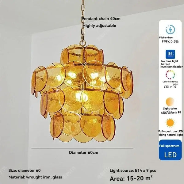 Tiered Glass Disc Chandelier in Nickel Finish