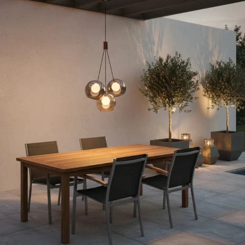 Triple Glass Globe Pendant Light with Rose Gold Accents