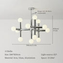 Bauhaus Chrome Chandelier – Modern 10/13 Globe Pendant Light with 13 bulbs and geometric design for contemporary interiors.