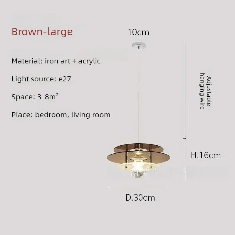 Space Age Acrylic Colorful Pendant Light, brown large, iron art and acrylic design, adjustable hanging for living room.