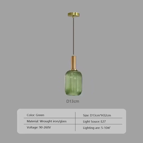 Pendant Light: Modern Nordic Glass Hanging Lighting Fixtures - green glass, wrought iron, E27 light source, stylish design.