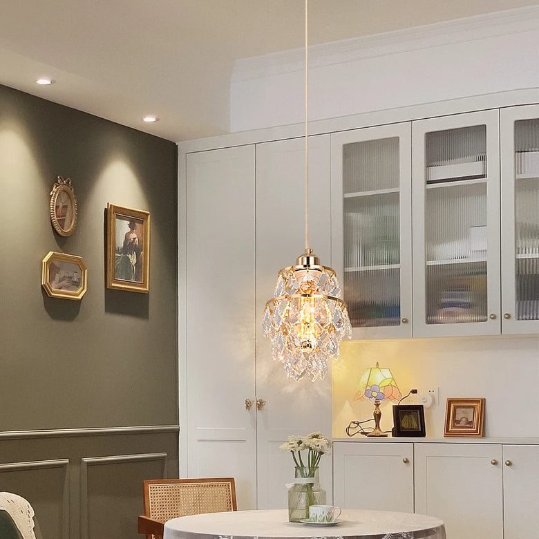 Gold K9 Crystal Mini Pendant Light – Modern Glam, 120cm Wire