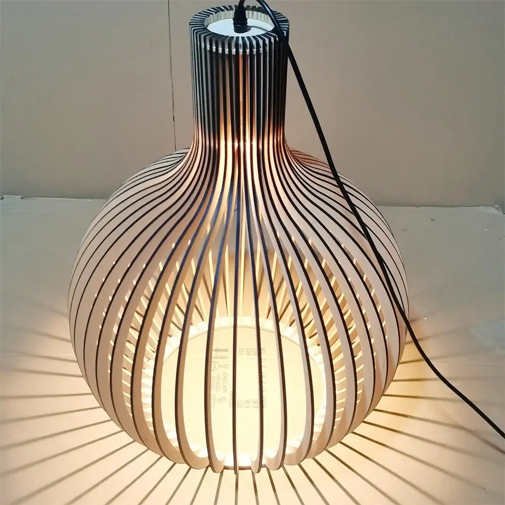 Nordic Retro Modern Wood Cage Pendant Light