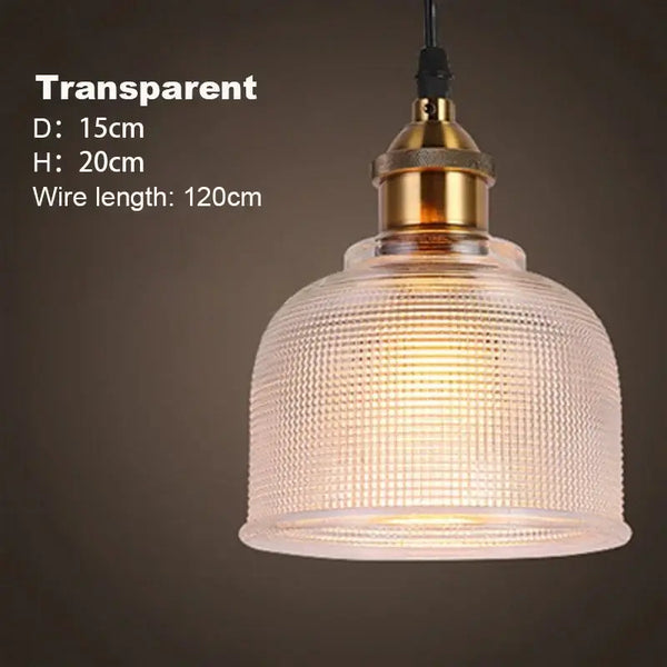 Illuminate Your Space: Stained Glass Retro Glass Chandelier with transparent dome and gold accents.