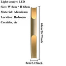 Modern Vertical LED Wall Lamp – Minimalist Aluminum Up & Down Light with dimensions and specifications.