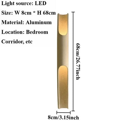 Modern Vertical LED Wall Lamp – Minimalist Aluminum Up & Down Light with dimensions and specifications.