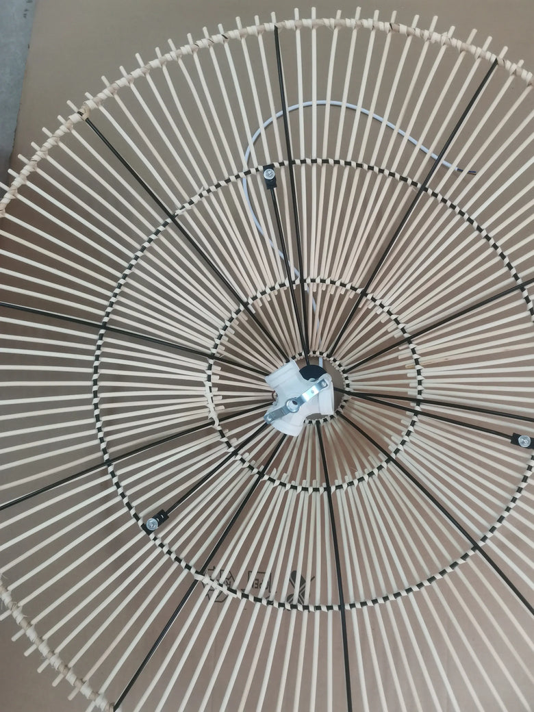 Vintage Designer Rattan Pendant Light showcasing intricate handmade craftsmanship for stylish and customizable lighting.