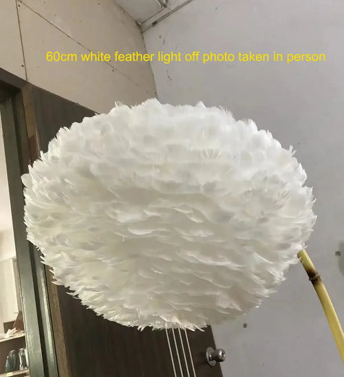 Goose Feather Pendant Chandelier – Soft Modern Lighting for Bedroom, Living Room or Boutique in white feather design