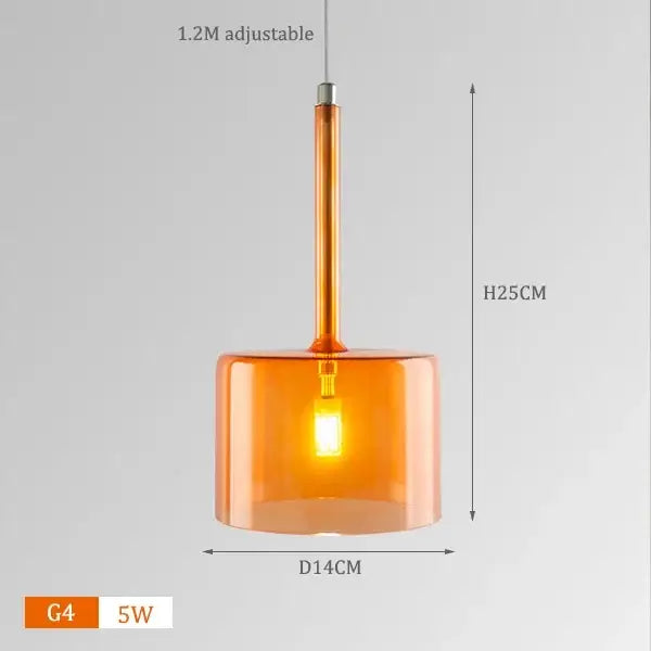 Neo Transparent Scandinavian Light Fixture with amber shade, dimensions 25cm height and 14cm diameter, adjustable cable.