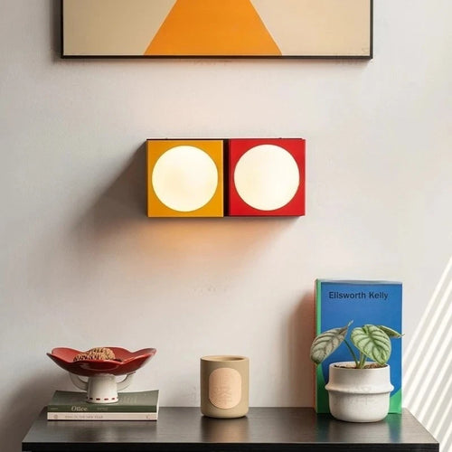 Cube Wall Light in Vibrant Colours – Iron & Glass
