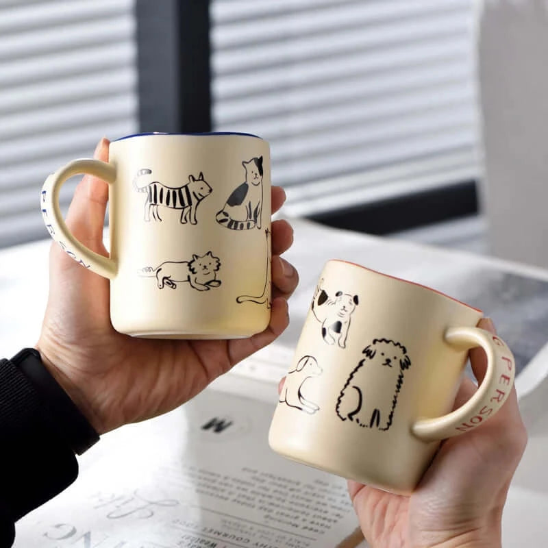 Mugs, Mugs, Mugs, Large creative Ceramic Coffee Mug with Cat & Dog Design