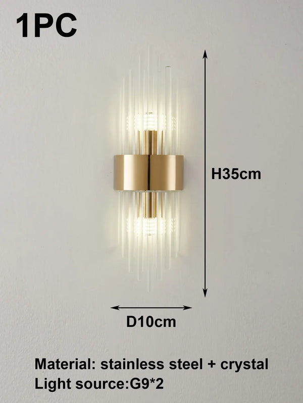 Black or Golden Art Deco Mural Lamp showcasing elegant design with stainless steel and crystal.