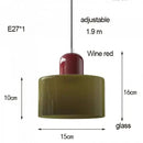 Colourful Glass Pendant (15cm x 16cm) in adjustable wine red design with sleek glass shade and dimensions.