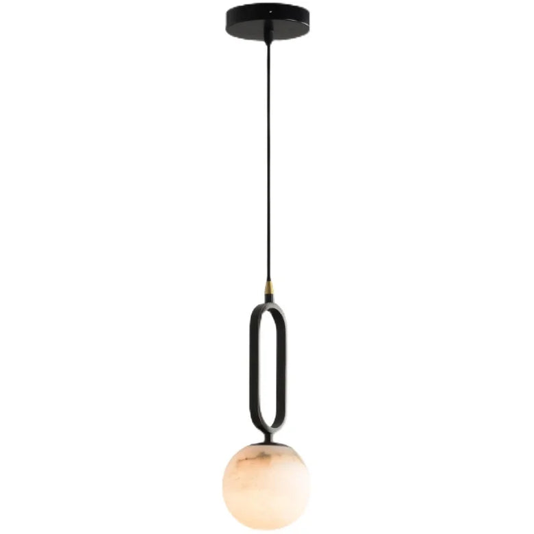 Modern Minimalist Marble Globe Pendant Light with Copper Loop Hanger