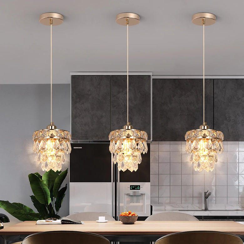 Gold K9 Crystal Mini Pendant Light – Modern Glam, 120cm Wire