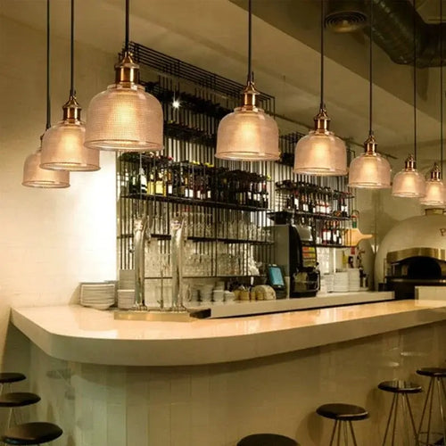 Illuminate Your Space: Stained Glass Retro Glass Chandelier in a modern bar setting with elegant lighting.