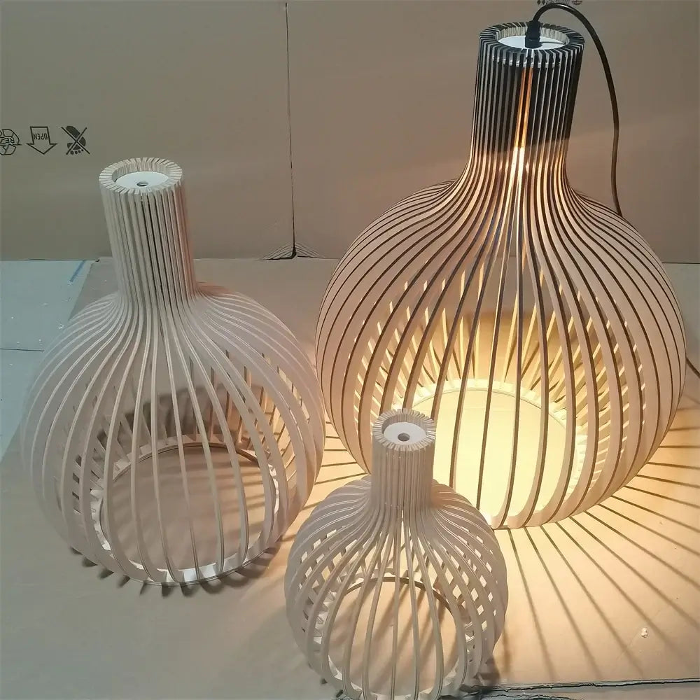 Nordic Retro Modern Wood Cage Pendant Light
