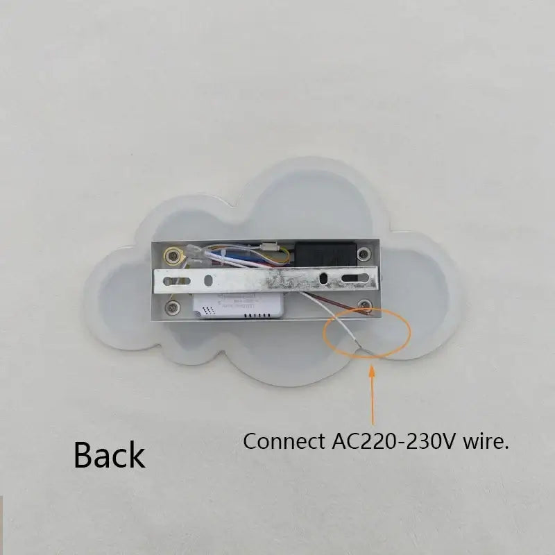 Back view of a device with wiring labeled on a gray background