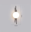 Modern Simple Art Deco Revival Wall Lamp dimensions shown with a minimalist design, featuring a circle light and vertical lines.