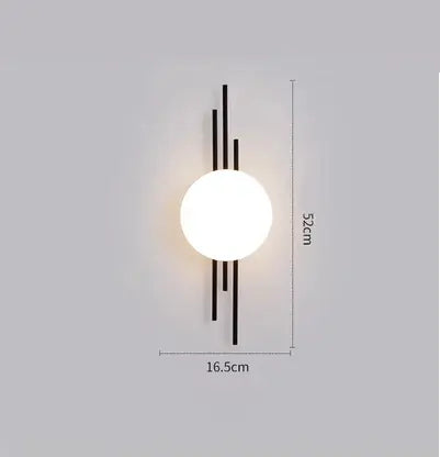 Modern Simple Art Deco Revival Wall Lamp dimensions shown with a minimalist design, featuring a circle light and vertical lines.