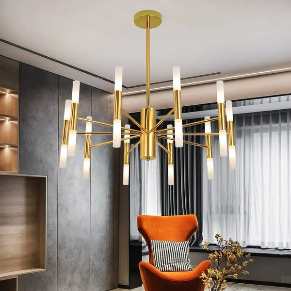 Modern Gold LED Chandelier – 20-Head G4 Luxury Ceiling Light for Living Room & Hotel Lobby in stylish interior.