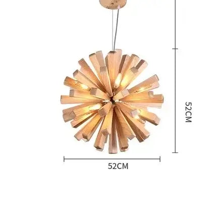 Solid Wood Oak Chandelier: Explosive Ball LED Light Fixture for Modern Living with adjustable suspension and G9 bulbs.