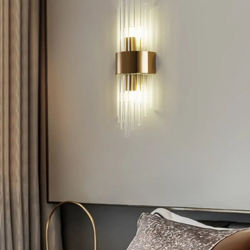Black or Golden Art Deco Mural Lamp illuminating a modern bedroom decor with elegant design.