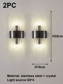 Black or Golden Art Deco Mural Lamp, elegant wall-mounted light fixture in stainless steel and crystal.