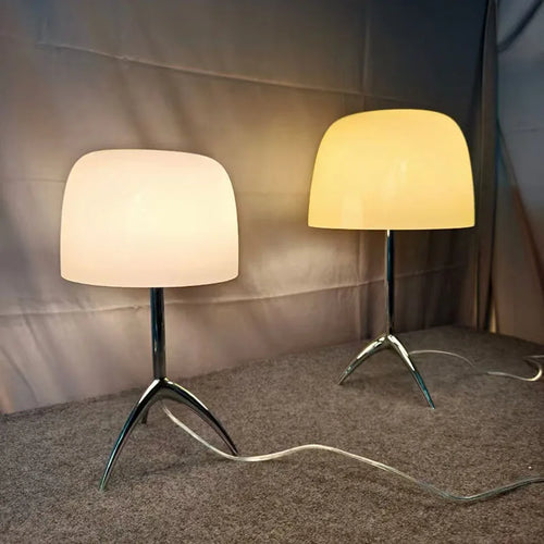 Mid-Century Chrome Tripod Table Lamp with Glossy Dome Shade