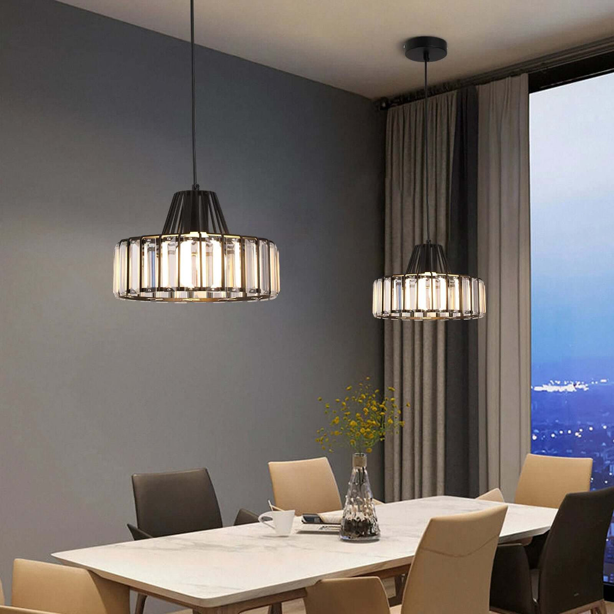 Drum Prism Pendant Light, Modern Glam - Black or Gold