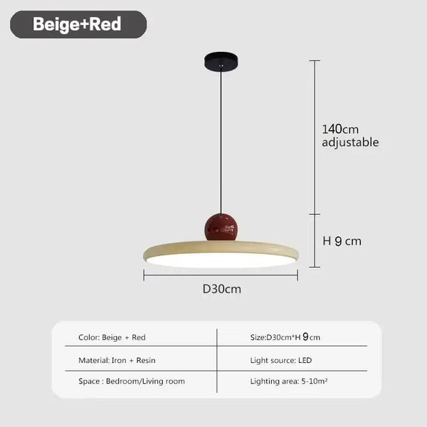 Modern Minimalist Pendant Lamp – Elegant Bedside & Dining Room Lighting in beige and red color, adjustable height, LED light source.
