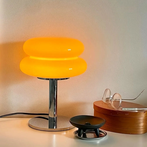 Stacked Orange Mushroom Table Lamp with Chrome Base
