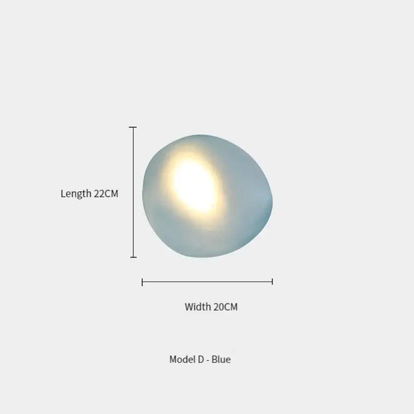 Elegant Frosted Glass Pebble Wall Lamp - Minimalist Nordic Style dimensions in blue, 22CM length, 20CM width.