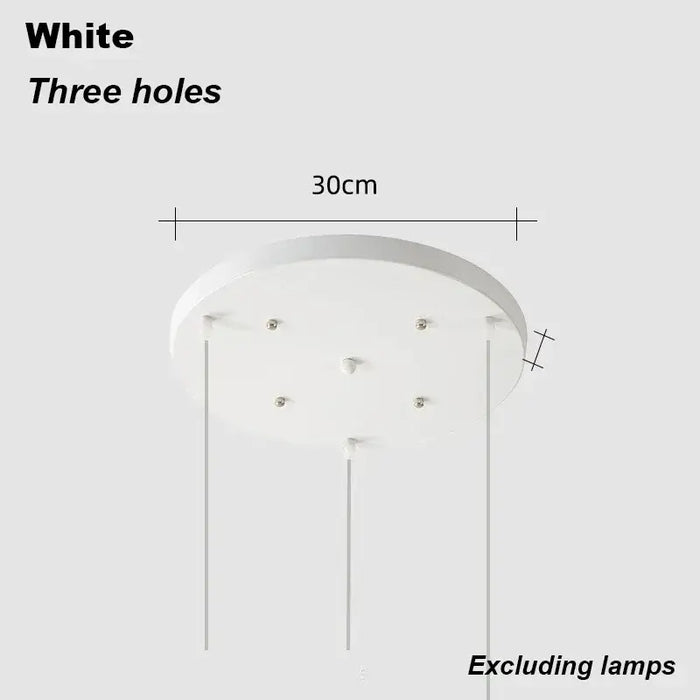 Contemporary Pendant Light with three holes in a round white design, measuring 30cm, excluding lamps.