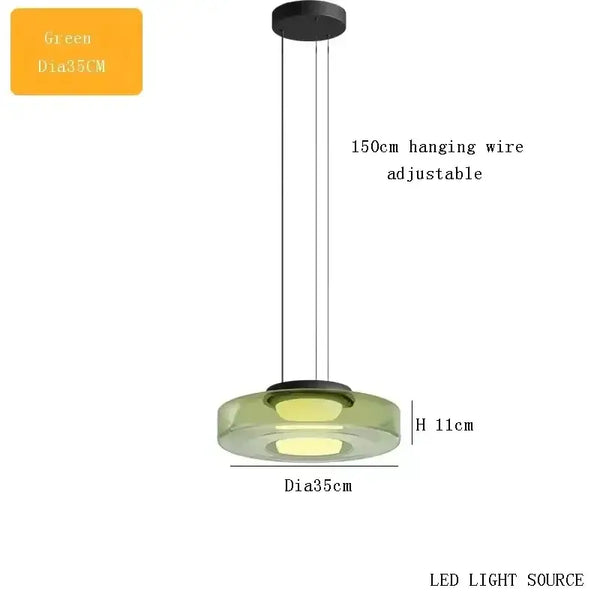 Layered Glass Pendant Light – Modern Amber, Green or Smoke Grey LED Suspension with adjustable 150cm wire.
