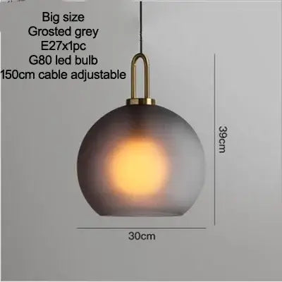Grey Frosted Sphere Glass Hanging Lamp featuring large frosted grey design and adjustable cable.