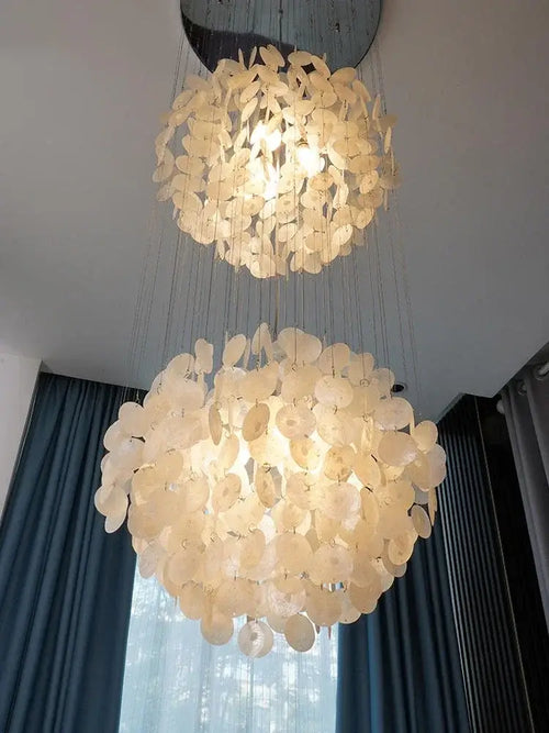70s Retro Shell Multi-String Light Pendant showcasing elegant shell design in a modern interior setting.