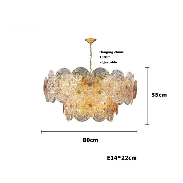 Retro 50s Glass & Iron Chandelier Gold Frame