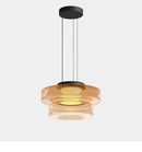 Layered Glass Pendant Light – Modern Amber, Green or Smoke Grey LED Suspension with amber glass finish.
